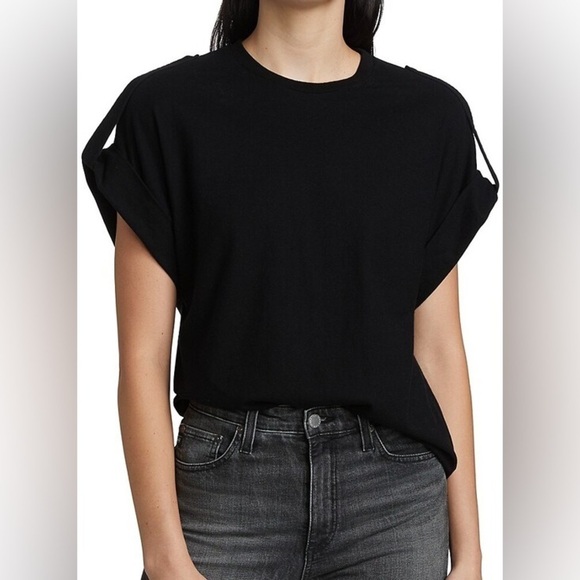 AG Jeans Black Khloe Epaulet T-Shirt Size Medium - Picture 1 of 6